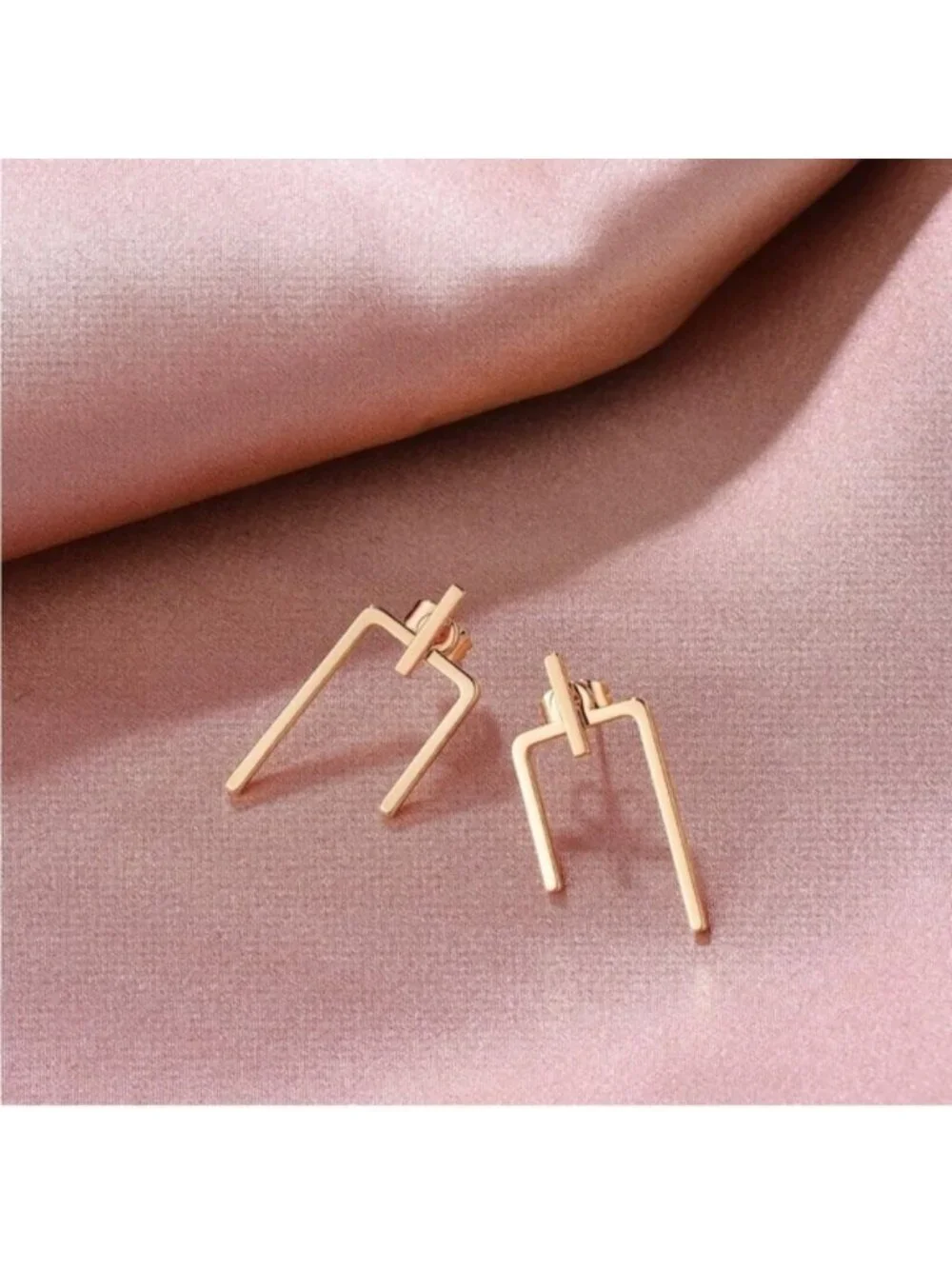 GOLD 14k Gold Plated Geometric Bar Stud Earrings - Picture 3 of 4